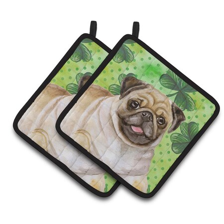 Carolines Treasures Fawn Pug St.Patricks Pair of Pot Holders BB9892PTHD